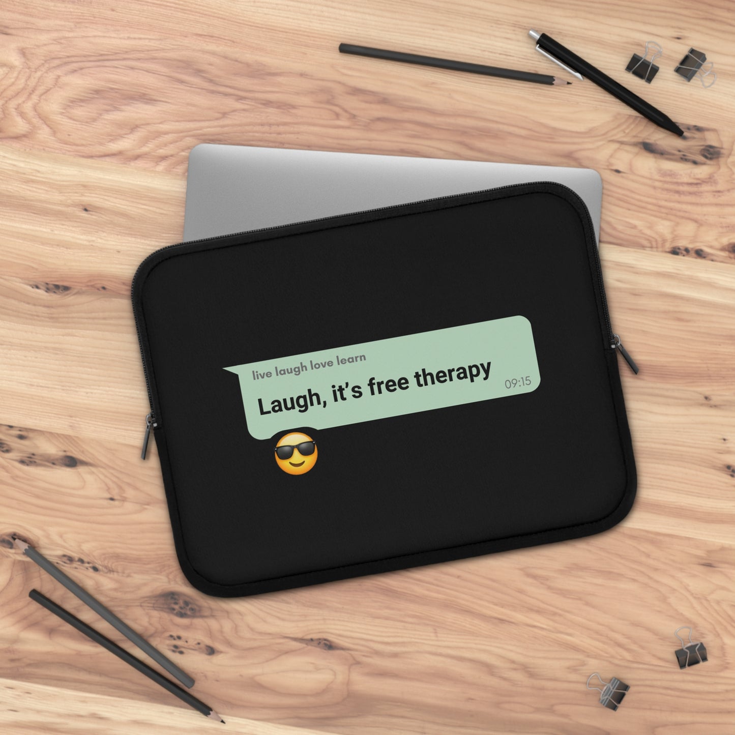 laugh it's free therapy text Laptop Sleeve