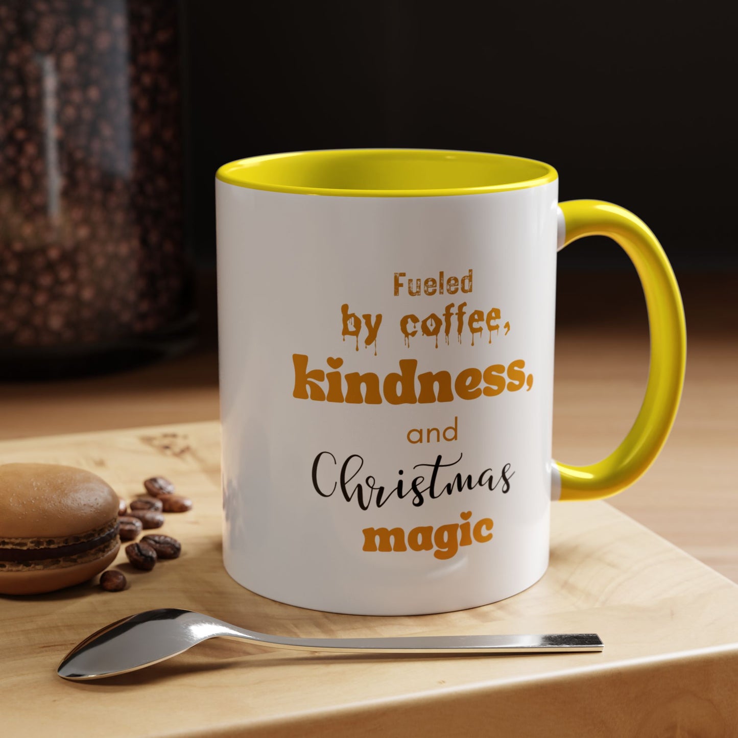 Accent Coffee Mug (11, 15oz) - fueled by coffee, kindness and christmas magic