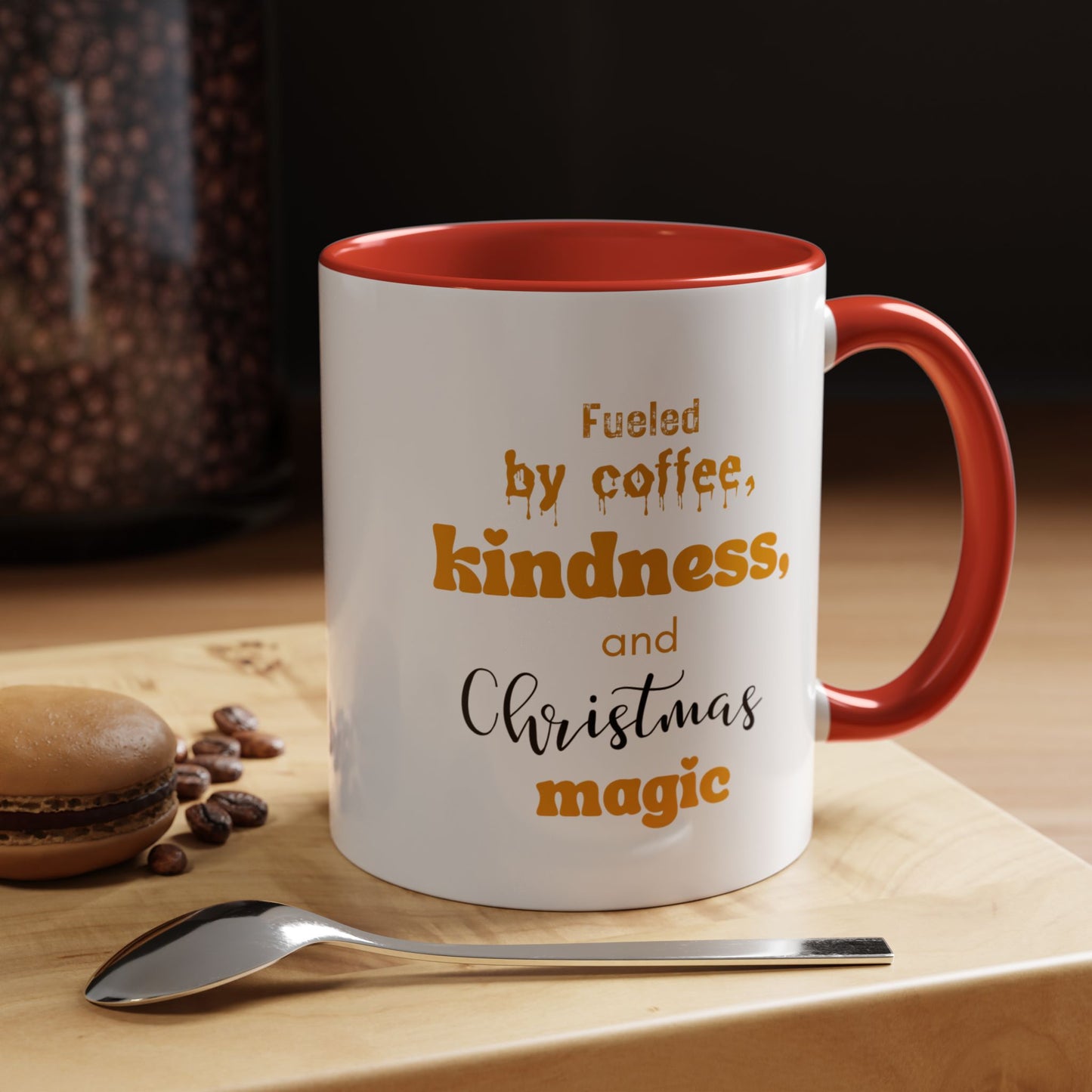 Accent Coffee Mug (11, 15oz) - fueled by coffee, kindness and christmas magic